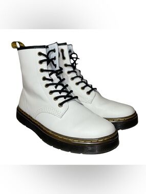 Dr. Martens White Leather Lace-Up 8-Eye Boots with Black Laces